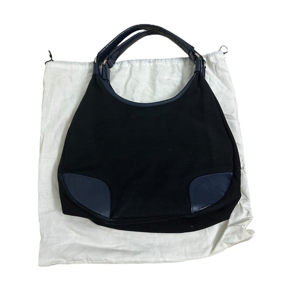 Kate Spade Purse Shoulder Bag Round Navy Blue Black Canvas Chic Minimalist - Picture 2 of 8